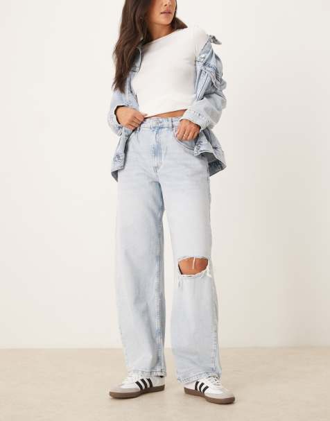 ASOS DESIGN - Jeans met wijde ronde pijpen, scheuren en hoge taille in lichte wassing - view 1