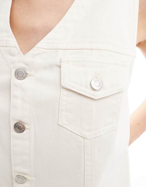 ASOS DESIGN – Jeans-Minikleid in Ecru mit Westen-Oberteil und durchgehender Knopfleiste, 3 von 4