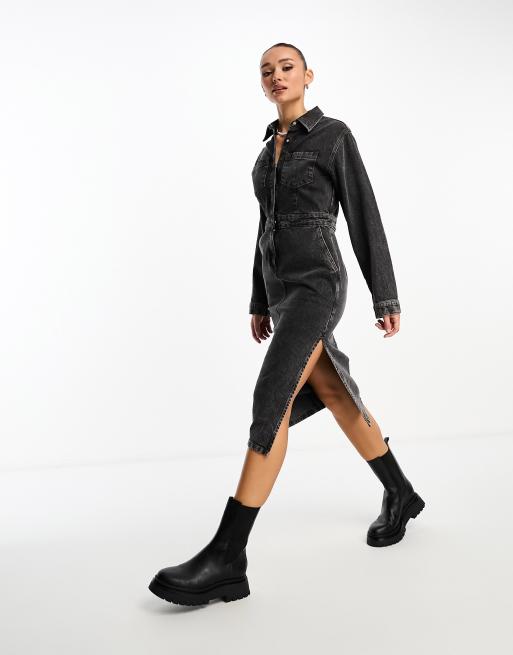 ASOS DESIGN Jeans Minikleid in verwaschenem Schwarz ASOS