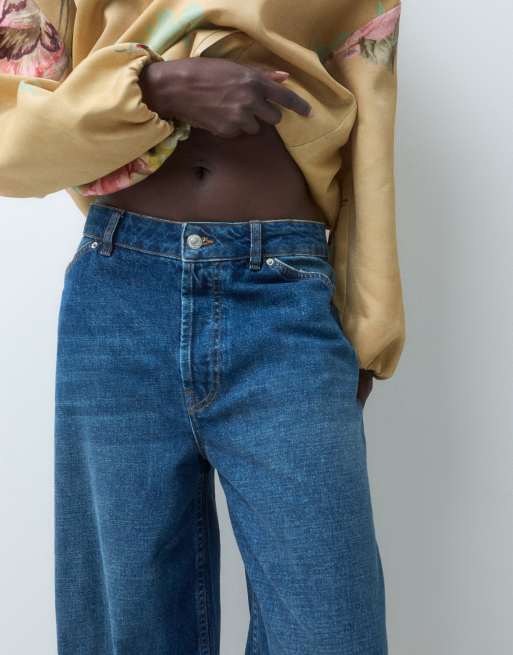 ASOS DESIGN Jeans mit Bündchen-Detail und Ballonform in mittlerem Blau, Kombiteil, 5 von 9