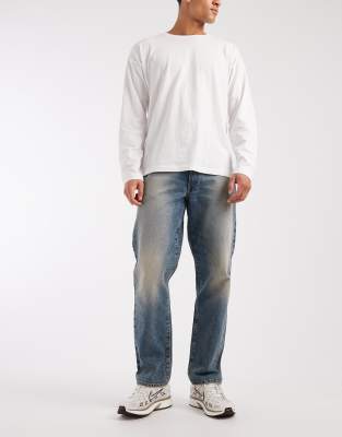 Jeans mit geradem Schnitt in verwaschenem Mittelblau Blau 44 Regular