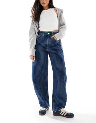 ASOS DESIGN - Jeans mit hohem Bund, Streifen und weitem, abgerundetem Bein-Marineblau