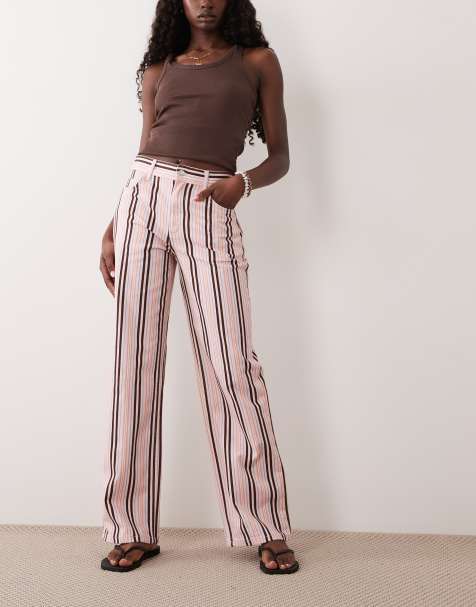 ASOS DESIGN Jeans mit mittlerer Leibhöhe und schmalem Bein in rosa Streifen - view 1