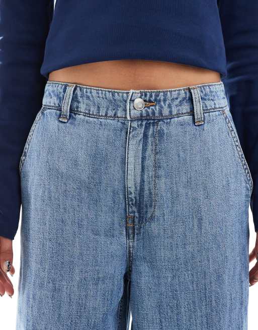ASOS DESIGN - Jeans morbidi a fondo ampio in misto lino blu medio, 5 di 5
