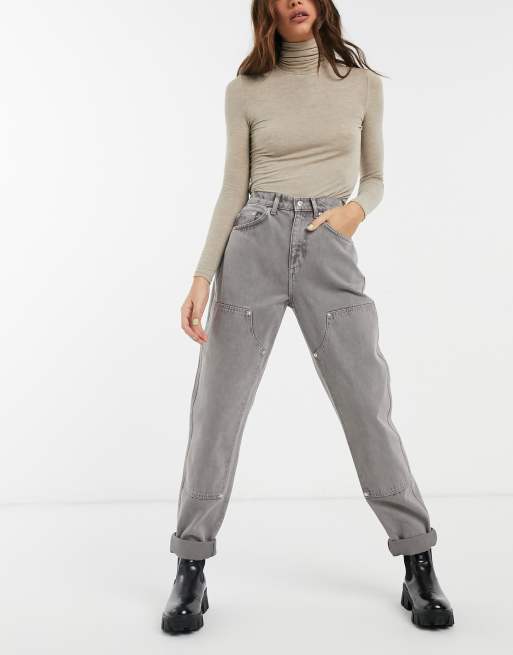 ASOS DESIGN - Jeans multitasche a vita alta con patch color uva