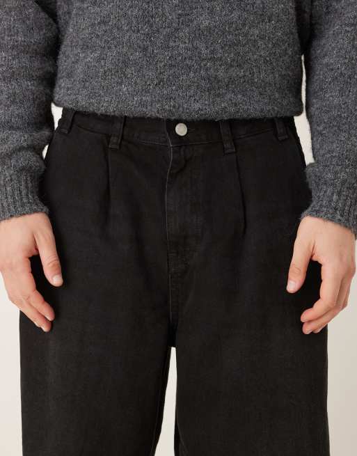 ASOS DESIGN - Jeans neri affusolati oversize con pieghe, 4 di 5