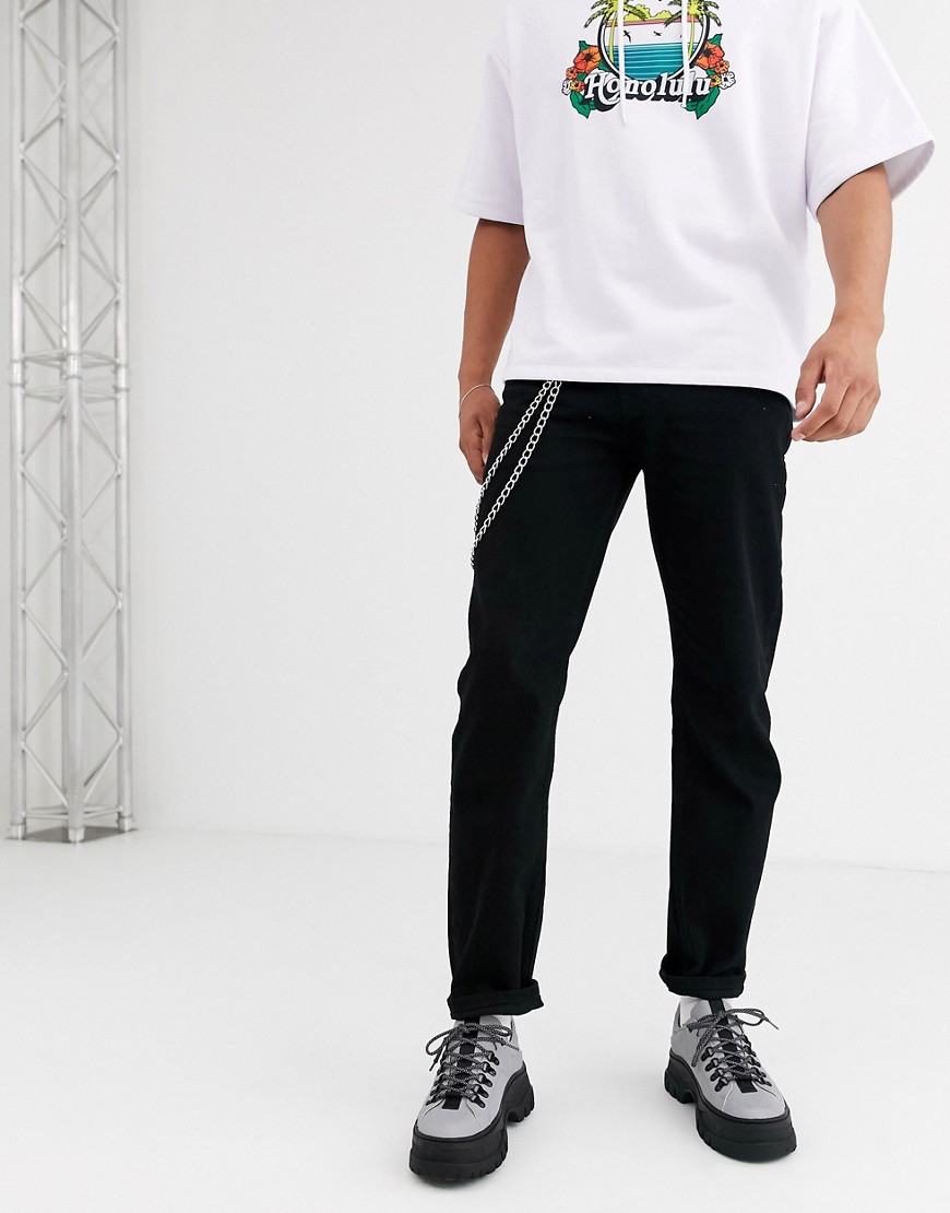 ASOS DESIGN - Jeans neri con catena original fit-Nero