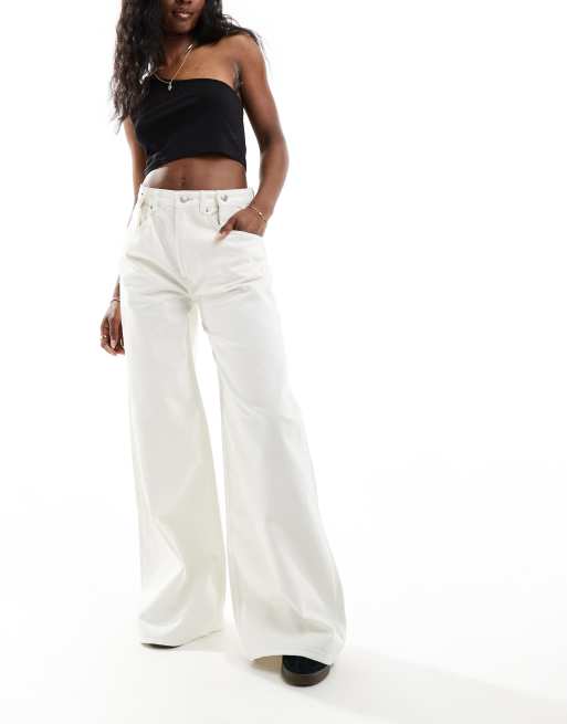 ASOS DESIGN - Jeans neutri con fondo ampio e vita regolabile
