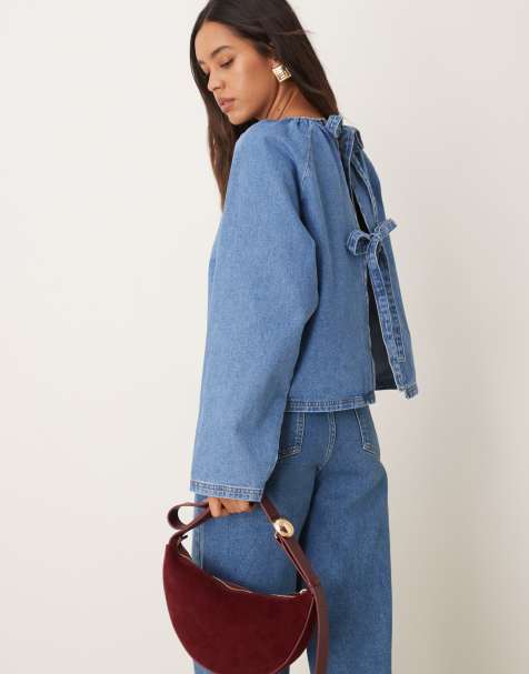 ASOS DESIGN – Jeans-Oberteil in Indigoblau mit langen Raglan-Ärmeln - view 1