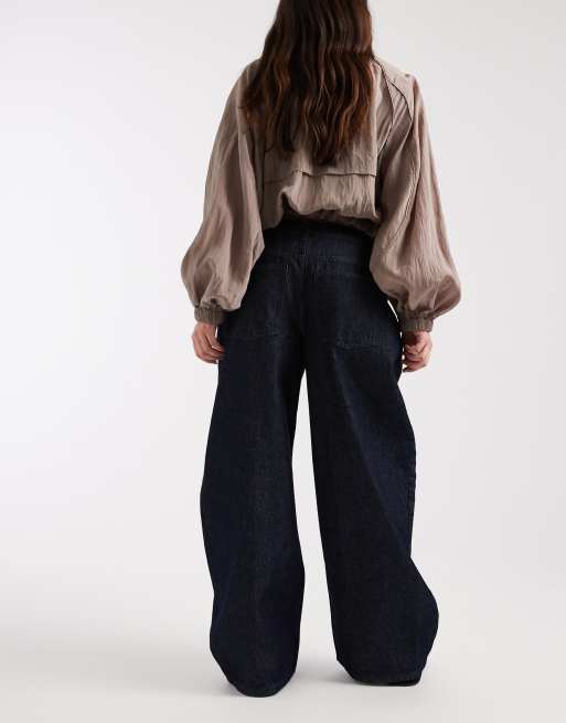 ASOS DESIGN - Jeans oversize a vita bassa blu slavato a ferro di cavallo, 3 di 5