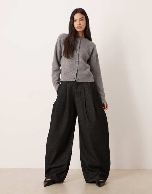 ASOS DESIGN - Jeans oversize color nero écru con cavallo basso
