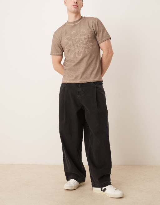 ASOS DESIGN - Jeans oversize larghi color nero slavato con pieghe sulle tasche