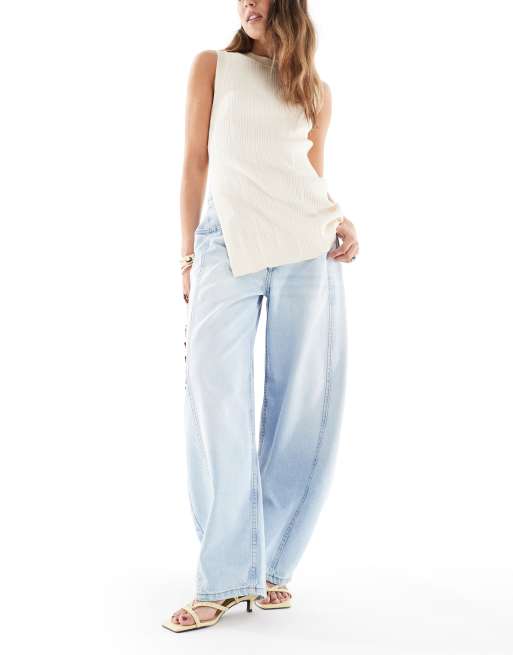ASOS DESIGN - Jeans oversize taglio corto a cilindro lavaggio chiaro autentico con pannelli