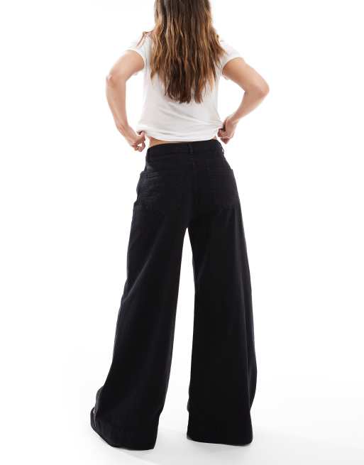  ASOS DESIGN - Jeans palazzo neri con allacciatura in vita, 2 di 5