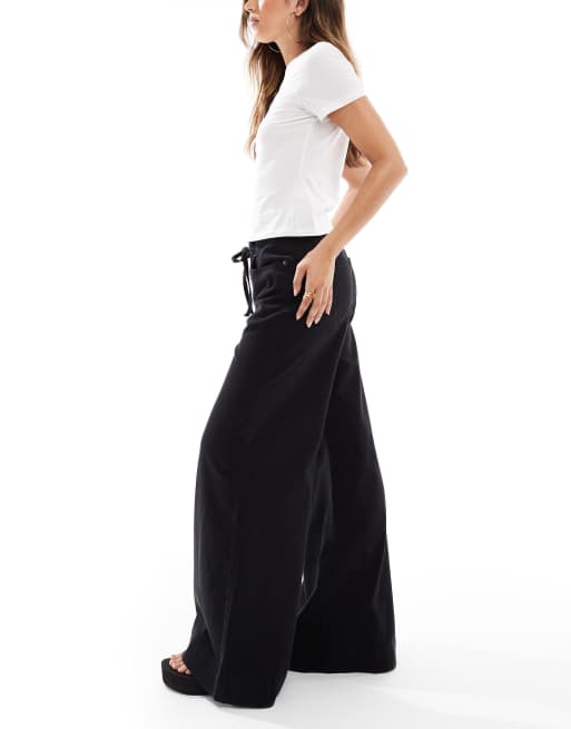  ASOS DESIGN - Jeans palazzo neri con allacciatura in vita, 3 di 5