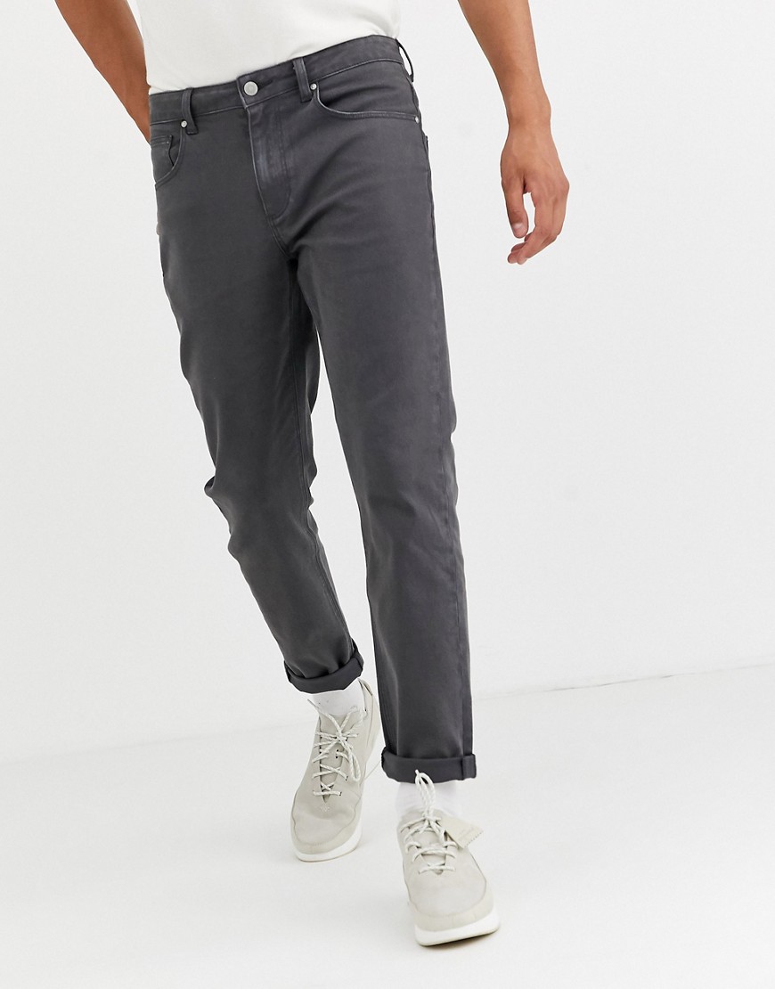 ASOS DESIGN - Jeans rigidi affusolati grigio scuro piatto con cuciture a contrasto