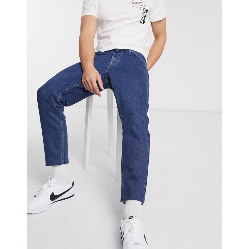 VbTQM Uomo DESIGN - Jeans rigidi classic lavaggio blu medio con fondo grezzo