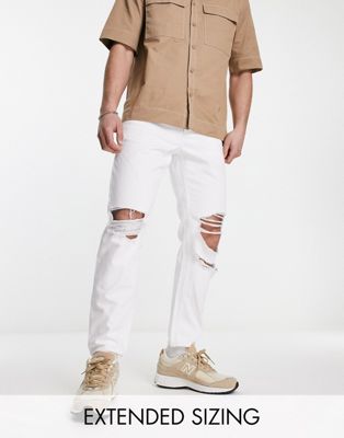 ASOS DESIGN classic rigid jeans in white with knee rips - ASOS Price Checker