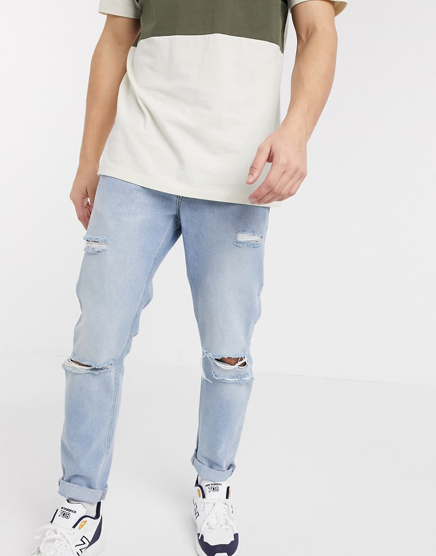 ASOS DESIGN - Jeans rigidi slim blu con strappi