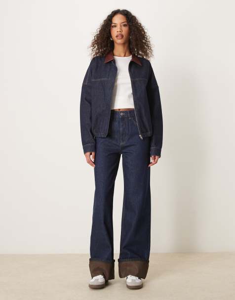 ASOS DESIGN - Jeans risvoltati indaco con risvolto marrone a contrasto - view 1