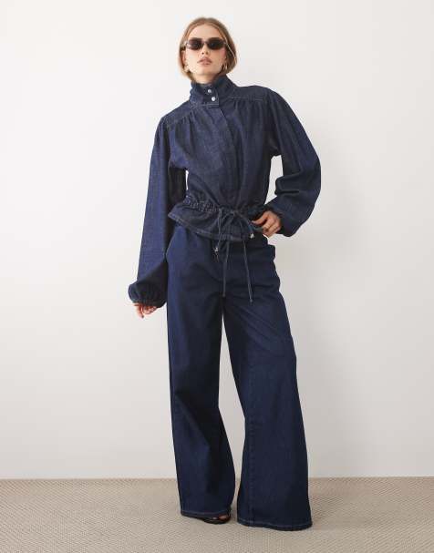 ASOS DESIGN – Jeans-Set in Mittelblau mit Raffung - view 1