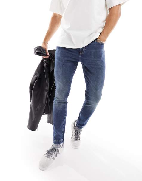 ASOS DESIGN - Jeans skinny blu lavaggio medio con dettagli effetto vernice - view 1
