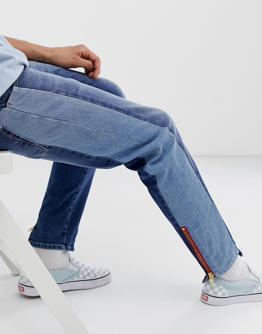 ASOS DESIGN - Jeans skinny blu lavaggio medio con pannello cut and sew