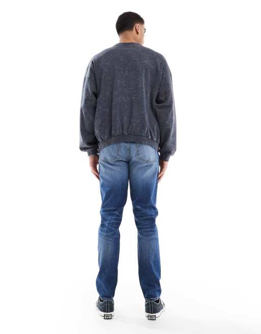 ASOS DESIGN - Jeans skinny blu lavaggio medio con tinta, 2 di 5