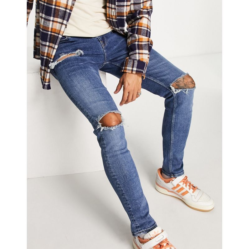f53ZF Jeans skinny DESIGN - Jeans skinny blu medio slavato con strappi vistosi