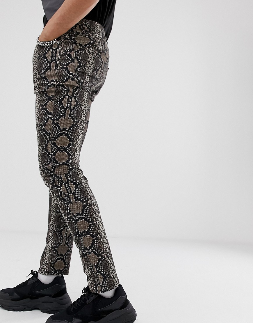 ASOS DESIGN - Jeans skinny con stampa effetto pelle di serpente-Marrone