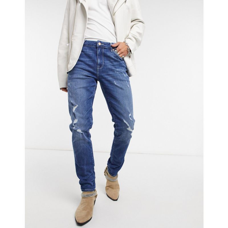 Jeans skinny Jeans DESIGN - Jeans skinny da 12,5 oz blu scuro vintage con strappi