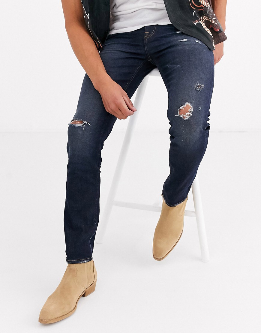 ASOS DESIGN - Jeans skinny honestly worn lavaggio scuro vintage con abrasioni-Blu