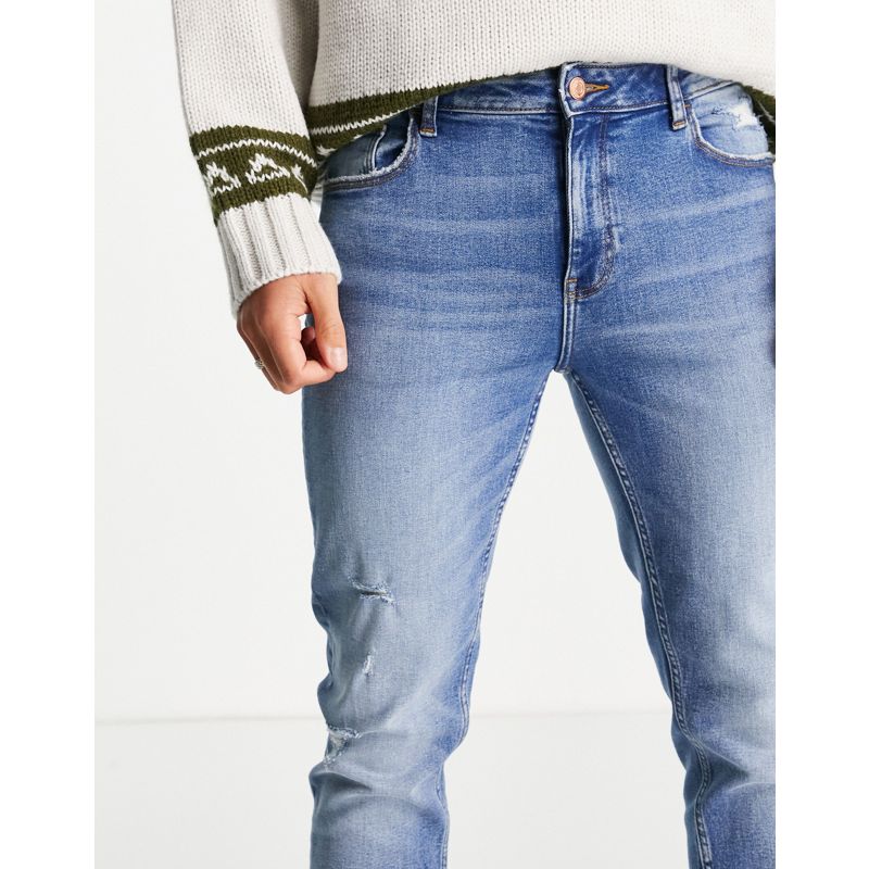 nrATF Uomo DESIGN - Jeans skinny in misto cotone organico con abrasioni, lavaggio blu medio