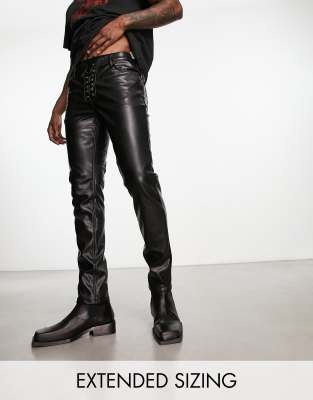 Collant Uomo In Finta Pelle Nera - Skinny Elastici Con Zip - Clubwear Punk E Serate A Tema