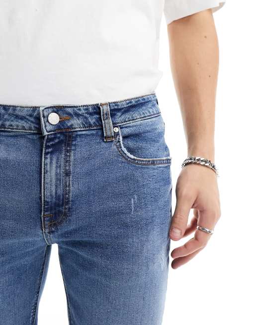 ASOS DESIGN - Jeans skinny lavaggio blu scuro con strappi sulle ginocchia, 4 di 5