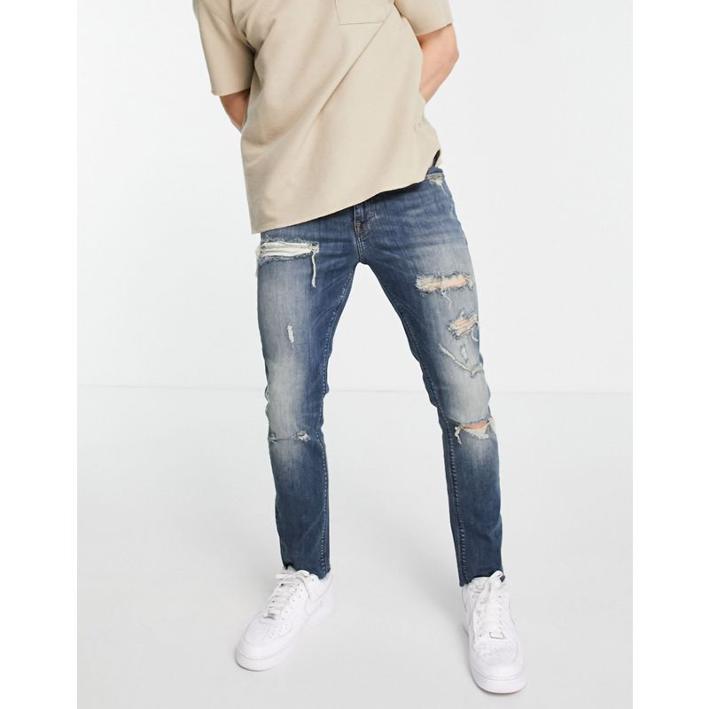 Uomo heZPK DESIGN - Jeans skinny lavaggio medio tinto con strappi vistosi e fondo grezzo