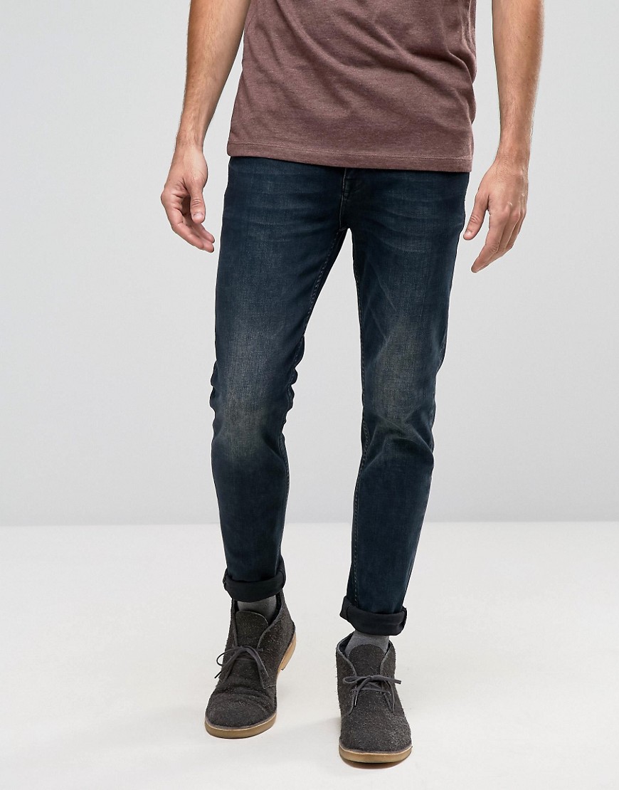 ASOS DESIGN - Jeans skinny nero slavato blu