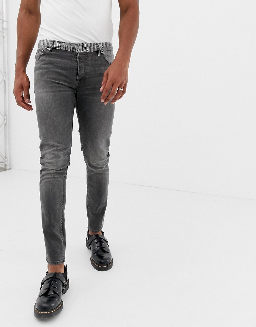 ASOS DESIGN - Jeans skinny nero slavato con tasche a quadri