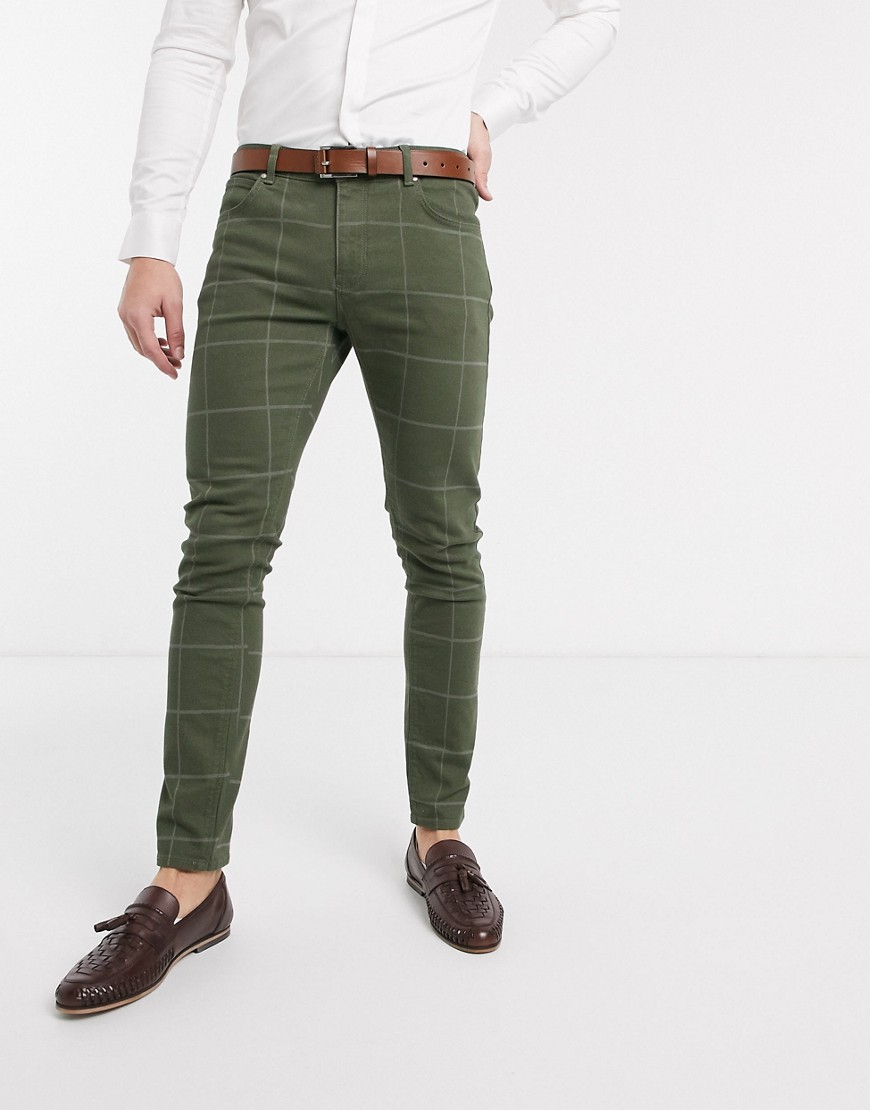 ASOS DESIGN - Jeans skinny verde a quadri