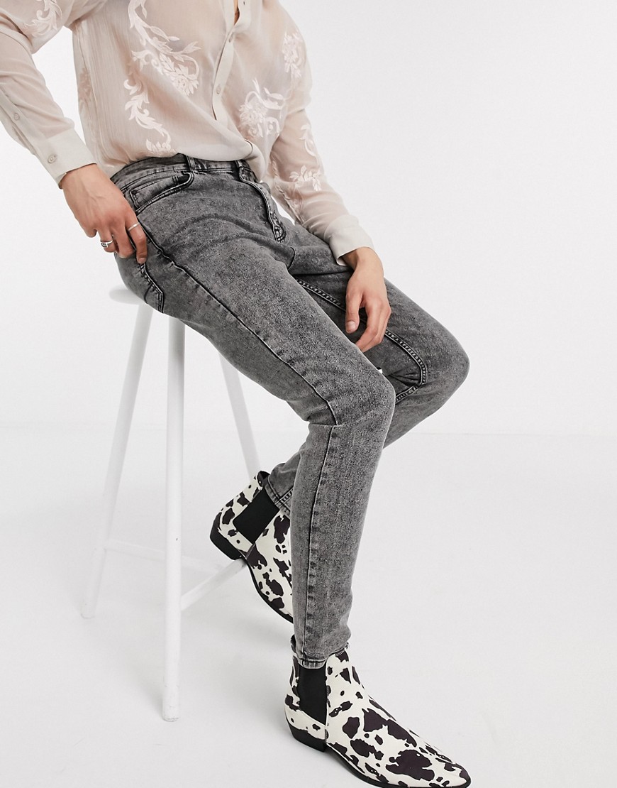 ASOS DESIGN - Jeans skinny vita alta nero lavaggio vintage
