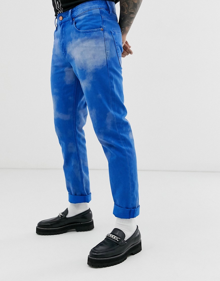 ASOS DESIGN - Jeans slim blu cobalto con effetto nuvole
