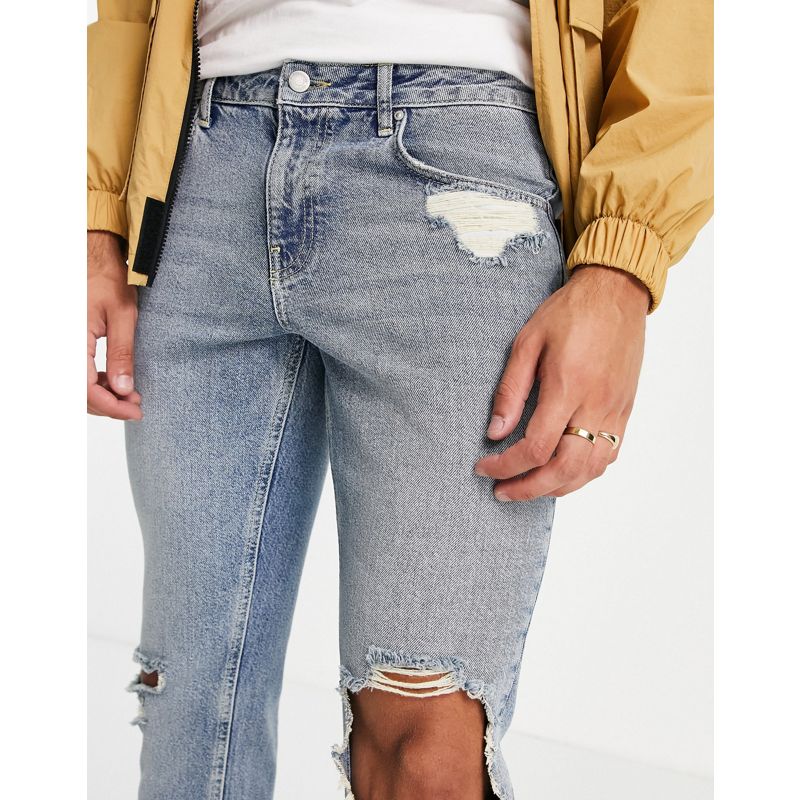 Uomo lQUVn DESIGN - Jeans slim con strappi sulle ginocchia vistosi lavaggio medio sporco