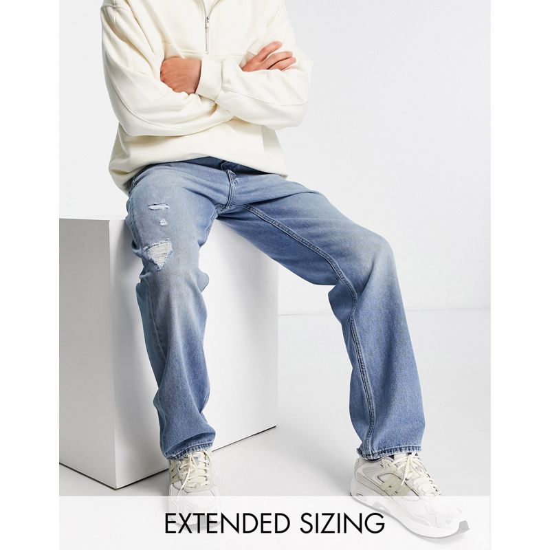 Uomo TiKdJ DESIGN - Jeans slim dritti in misto cotone organico lavaggio medio con abrasioni