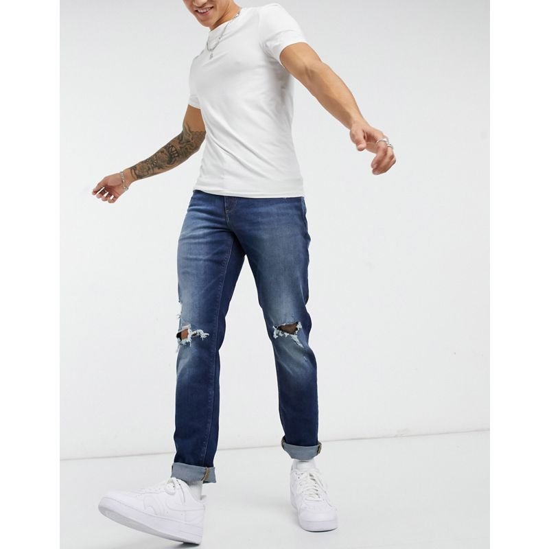 Uomo Jeans DESIGN - Jeans slim elasticizzati blu lavaggio scuro con strappi alle ginocchia