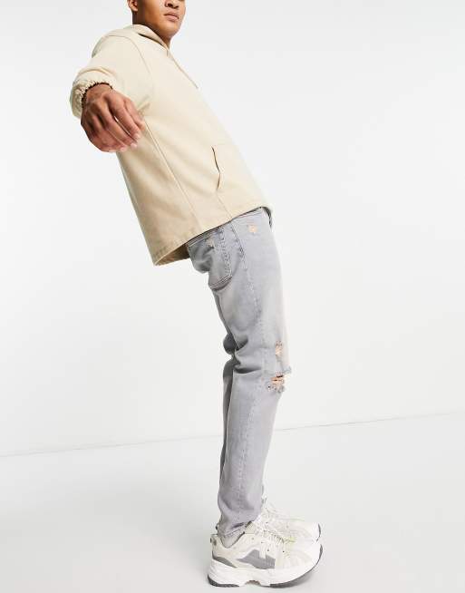 ASOS DESIGN - Jeans slim elasticizzati blu sfumato con strappi, 3 di 4