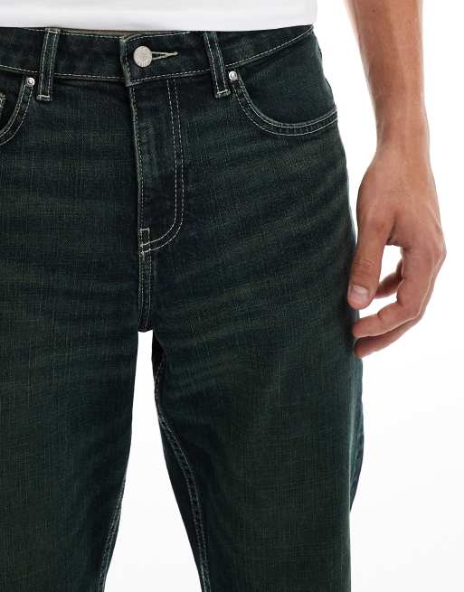 ASOS DESIGN - Jeans slim nero slavato con tintura verde, 5 di 5