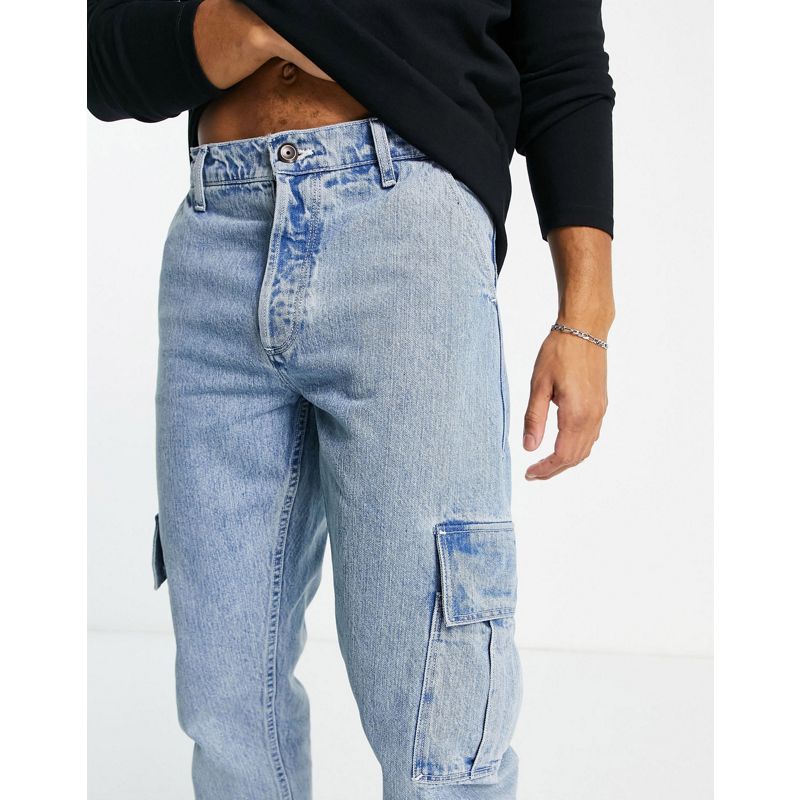 lsfmq Jeans slim DESIGN - Jeans slim rigidi lavaggio chiaro con tasche cargo