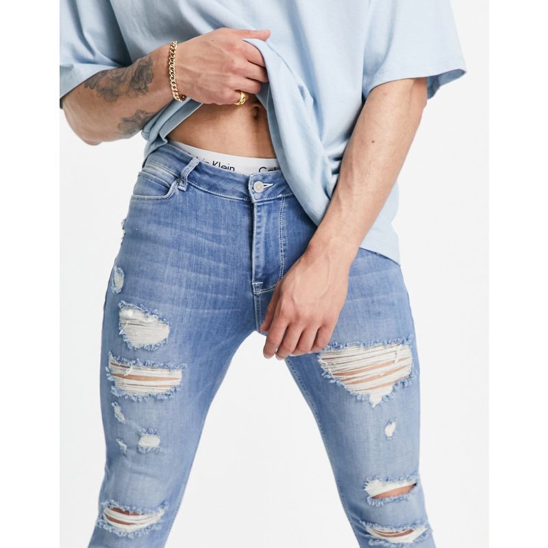 Jeans skinny Jeans DESIGN - Jeans spray on elasticizzati lavaggio chiaro vintage con strappi vistosi