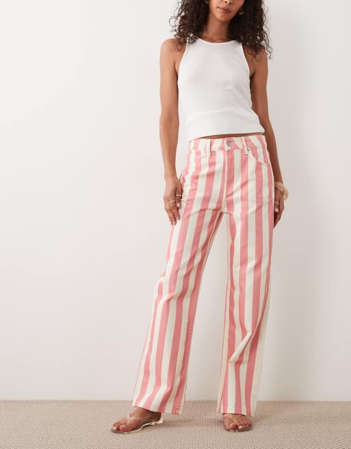 ASOS DESIGN - Jeans stretch dritti comodi rosa a righe taglio corto