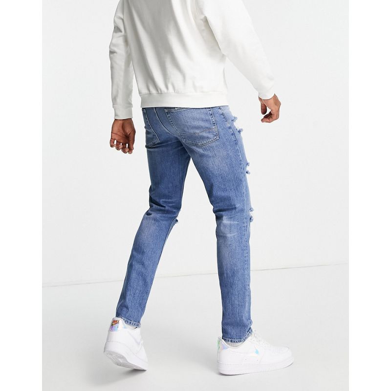 Uomo VE8j8 DESIGN - Jeans stretch slim lavaggio blu medio molto strappati